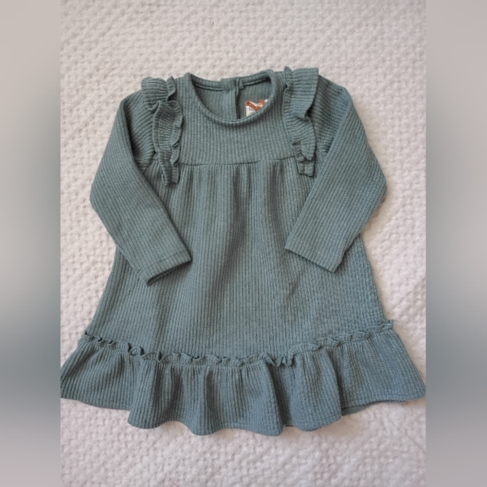 Ettie H. Ribbed Ruffle Long Sleeve Top in Sage Green